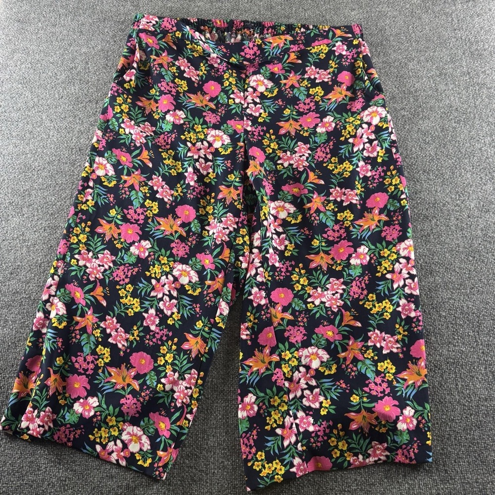 J.Crew Pants Womens 24 Multicolor Floral Crepe Cropped Wide‎ Leg Elastic Waist